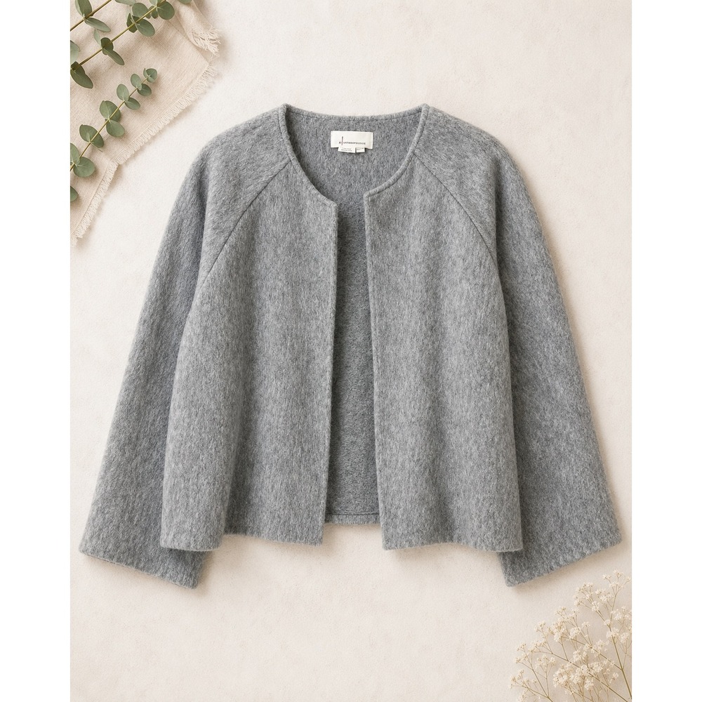 Anthropologie Open Front Cardigan Jacket Womens One Size Grey Wool OB2116667
